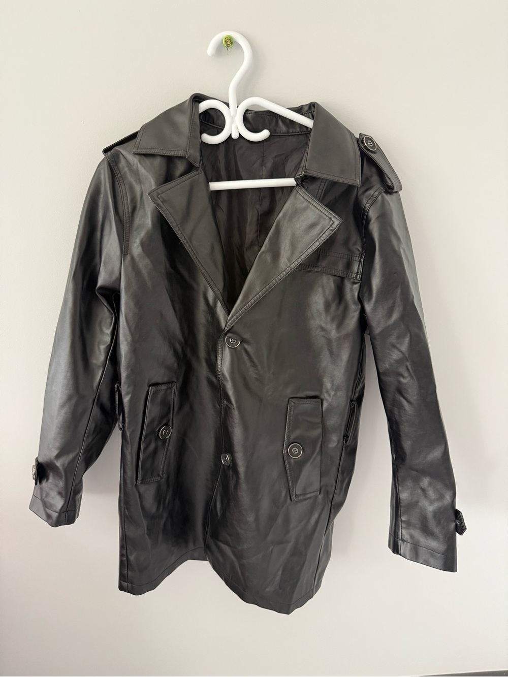 Women's Black Leather Trench Coat - Sleek Classic Outerwear